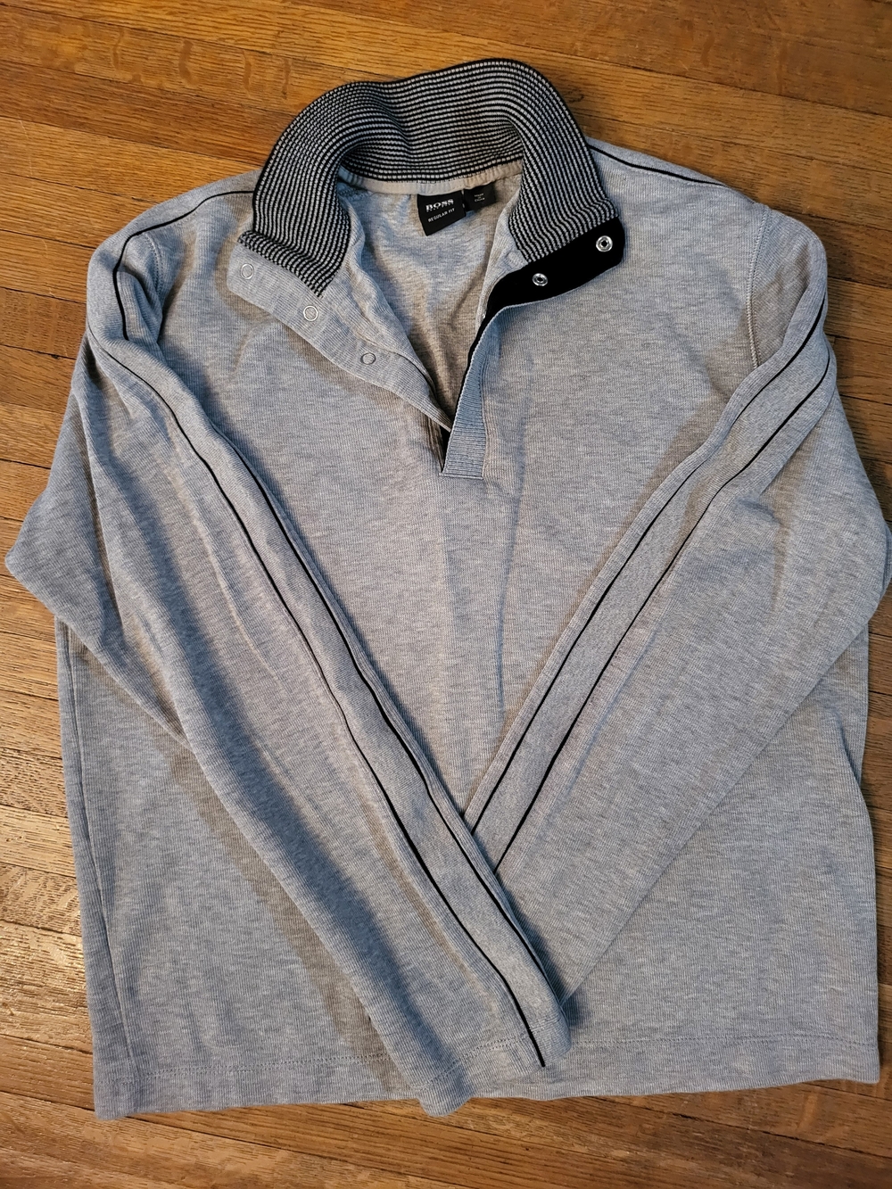 Hugo Boss Light Gray Zip-Up Sweater with Black Trim